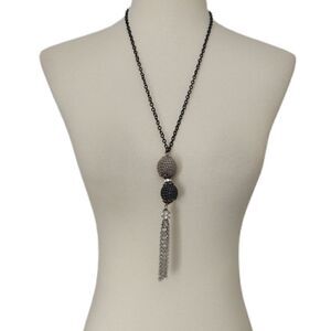 Y Drop Disco Ball Necklace Pendant Chain Tassel Rhinestones Bohemian‎ Hippie 70s